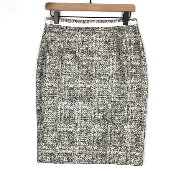 BODEN Tweed Metallic Pencil Skirt Sz 6 Gray Knee Length Lined Grosgrain Trim EUC - Picture 1 of 11